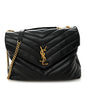 Calfskin Y Quilted Monogram Medium Loulou Chain Satchel Black