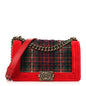 Velvet Plaid Tartan Quilted Medium Boy Flap Red
