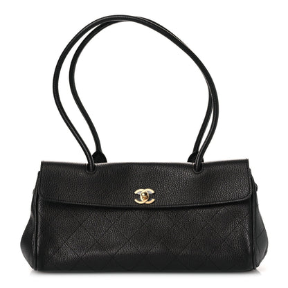 Grained Calfskin Stitched Urban Essentials Small Shopping Bag Black