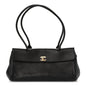 Grained Calfskin Stitched Urban Essentials Small Shopping Bag Black