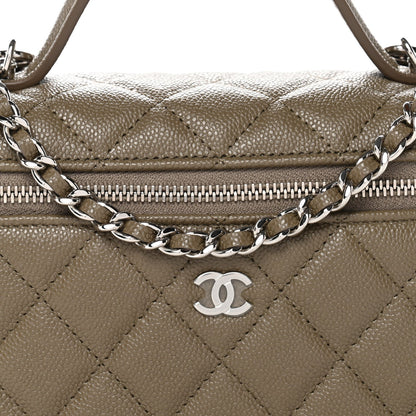 Caviar Quilted Top Handle Slim Vanity With Chain Dark Khaki