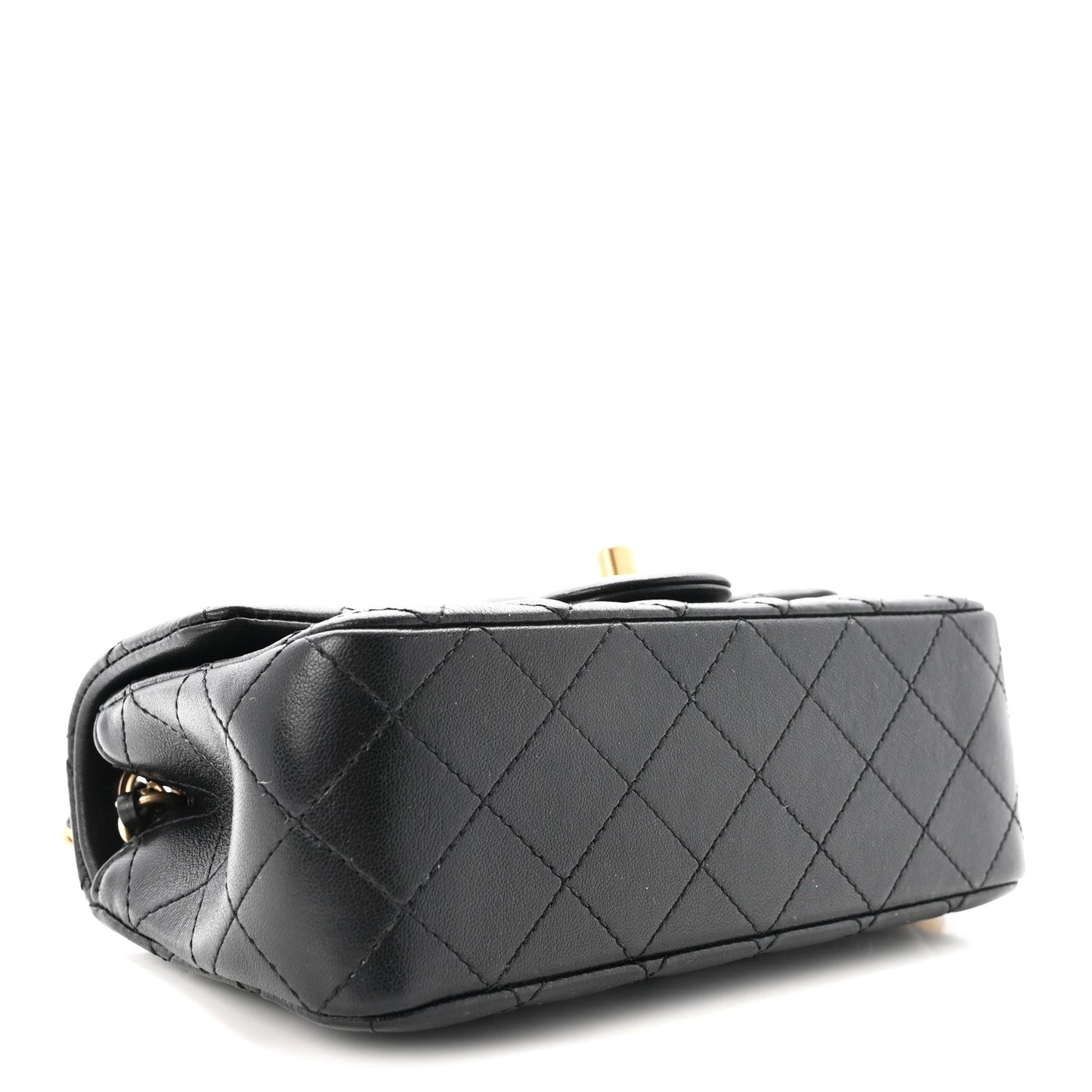 Lambskin Quilted Mini Rectangular Pearl Crush Flap Black