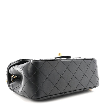 Lambskin Quilted Mini Rectangular Pearl Crush Flap Black