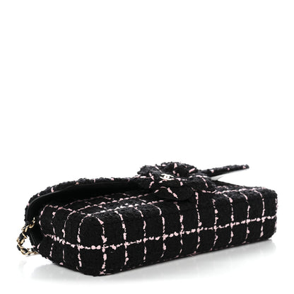 Tweed Quilted East West Camellia Clutch Black Pink