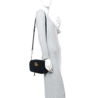 Velvet Matelasse Small GG Marmont Chain Shoulder Bag Black