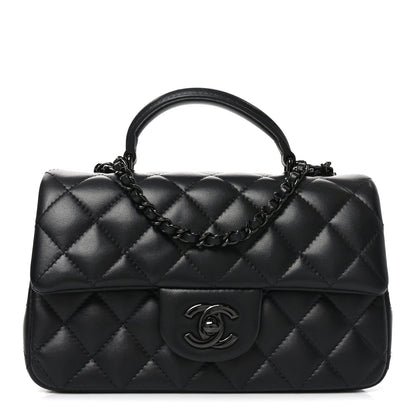 Lambskin Quilted Mini Top Handle Rectangular Flap So Black