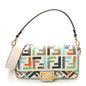 Canvas Vitello Seta FF Multicolor Embroidered Baguette Grezzo Multicolor Latte