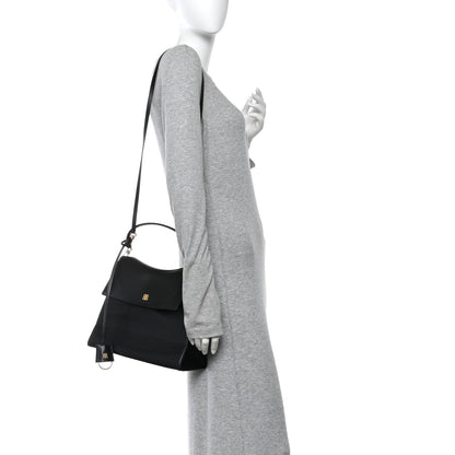 Natural Smooth Calfskin Medium Nano Top Handle Handbag Black