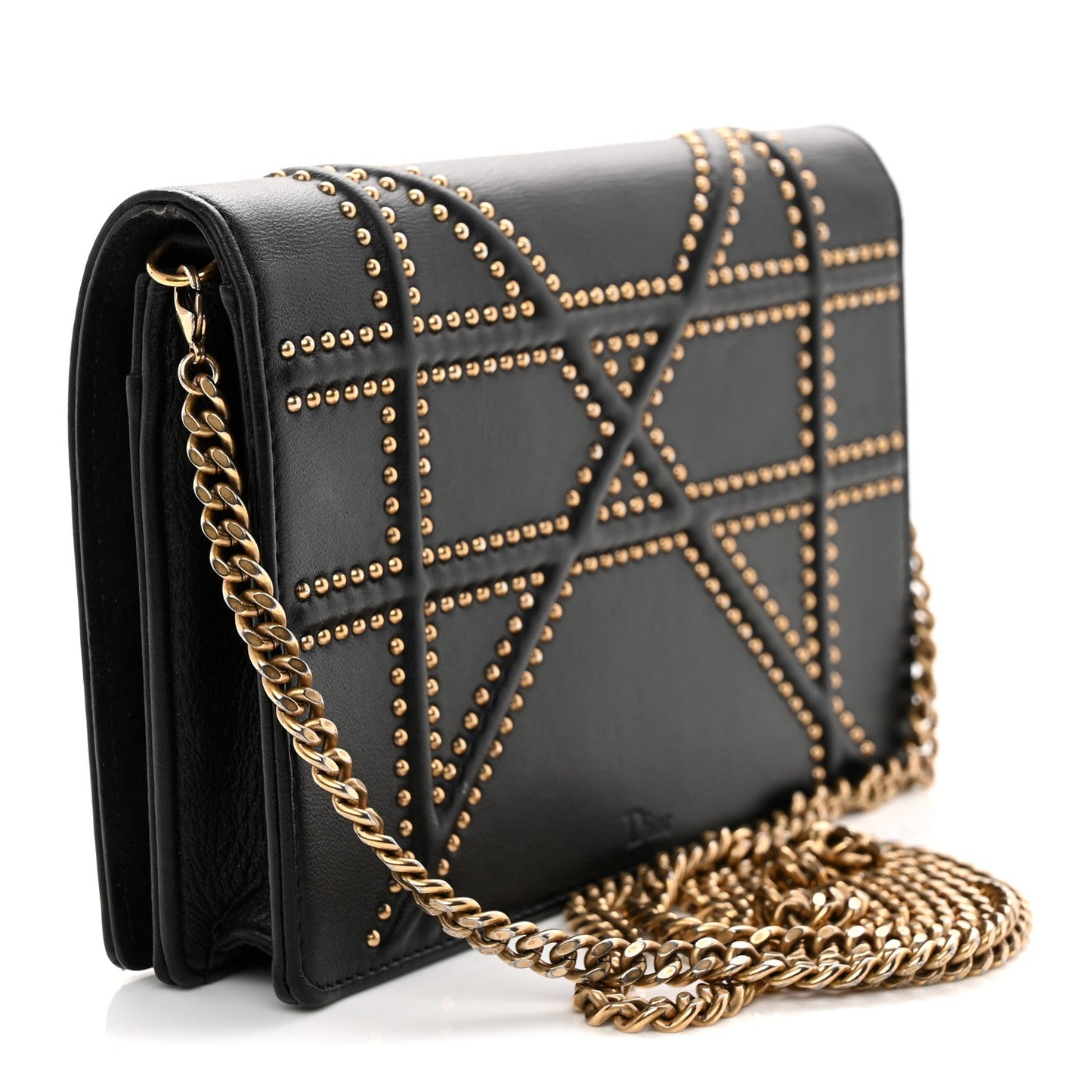 Calfskin Studded Diorama Wallet on Chain Pouch Black