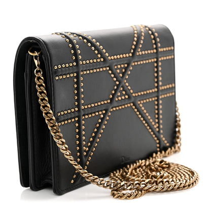 Calfskin Studded Diorama Wallet on Chain Pouch Black