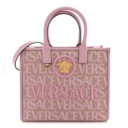 Canvas Calfskin Allover La Medusa Small Tote Pink