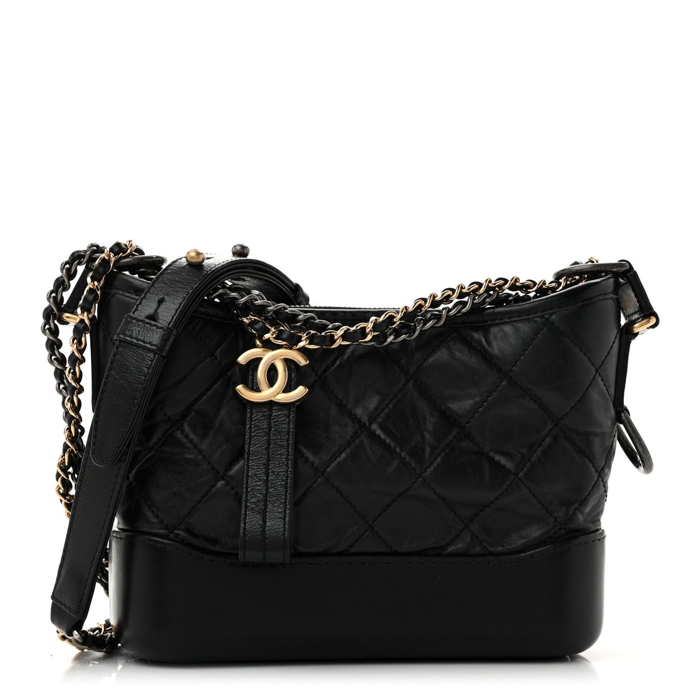 Aged Calfskin Quilted Small Gabrielle Hobo Black