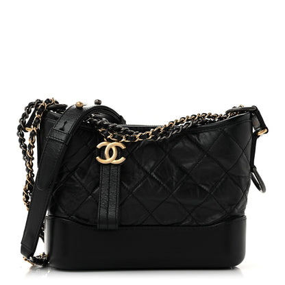 Aged Calfskin Quilted Small Gabrielle Hobo Black