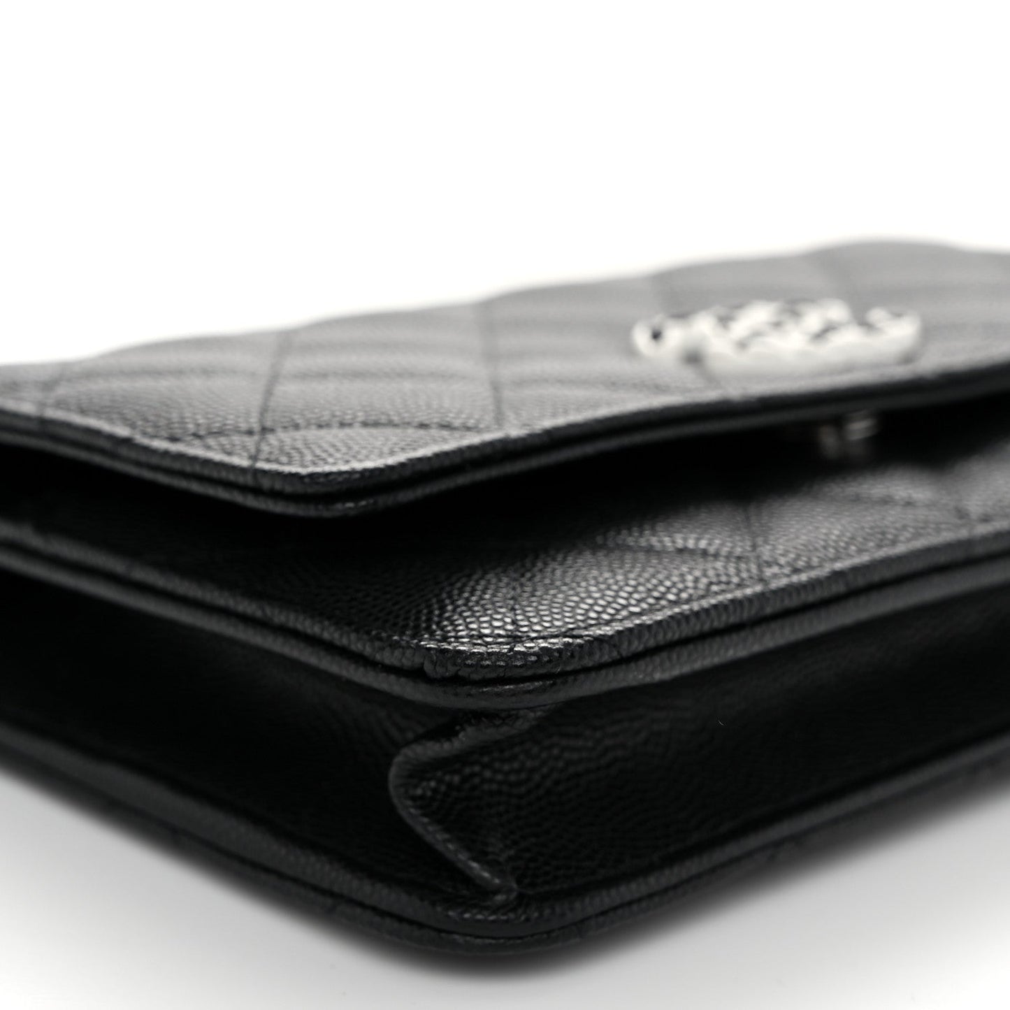Caviar Quilted Chanel 19 Wallet On Chain WOC Black White