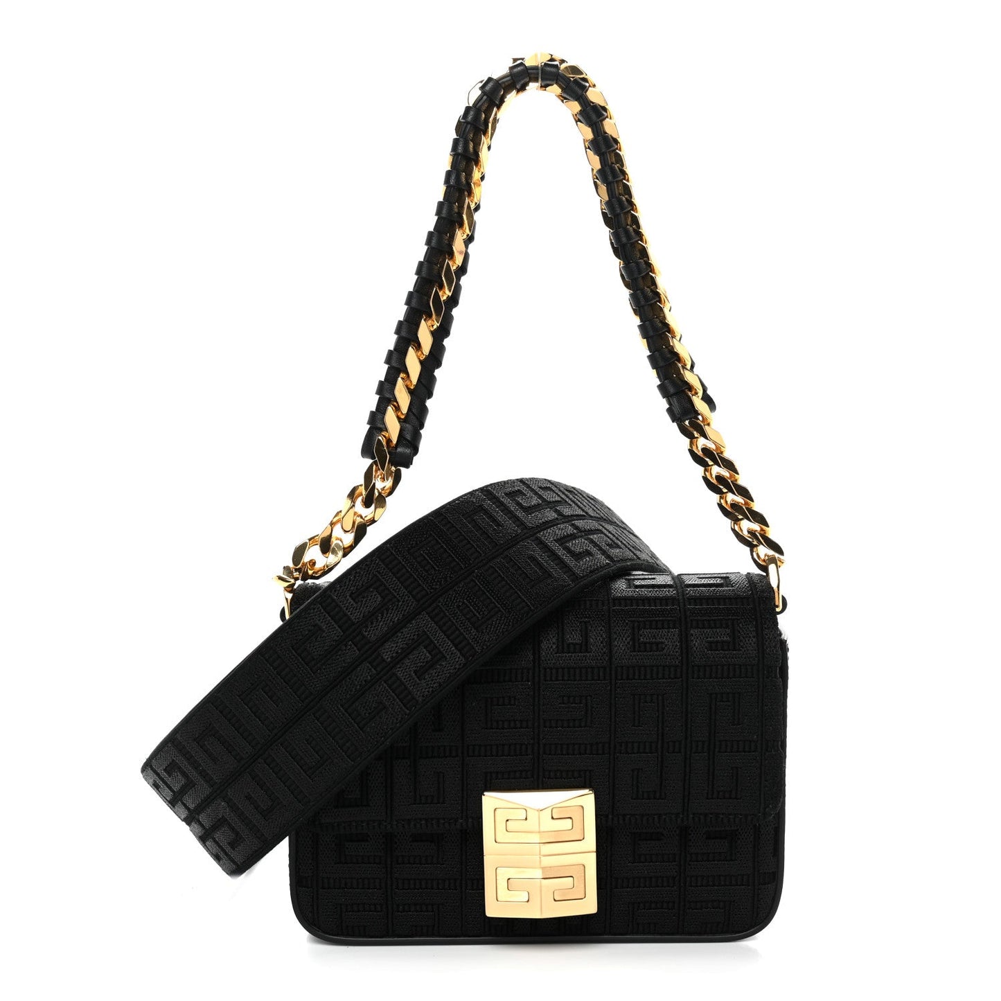 Canvas Woven Embroidered Small 4G Bag With Chain Black