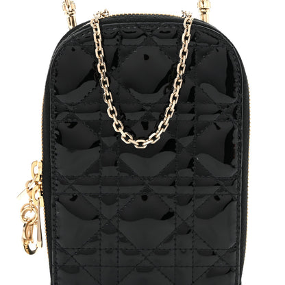 Patent Cannage Lady Dior Phone Holder Black