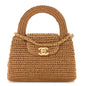 Braided Raffia Nano Kelly Flap Bag Dark Beige