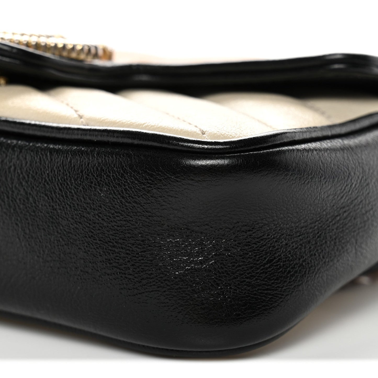 Vintage Effect Calfskin Matelasse Diagonal Super Mini Torchon GG Marmont Shoulder Bag  Cognac Mystic White Blue Agata