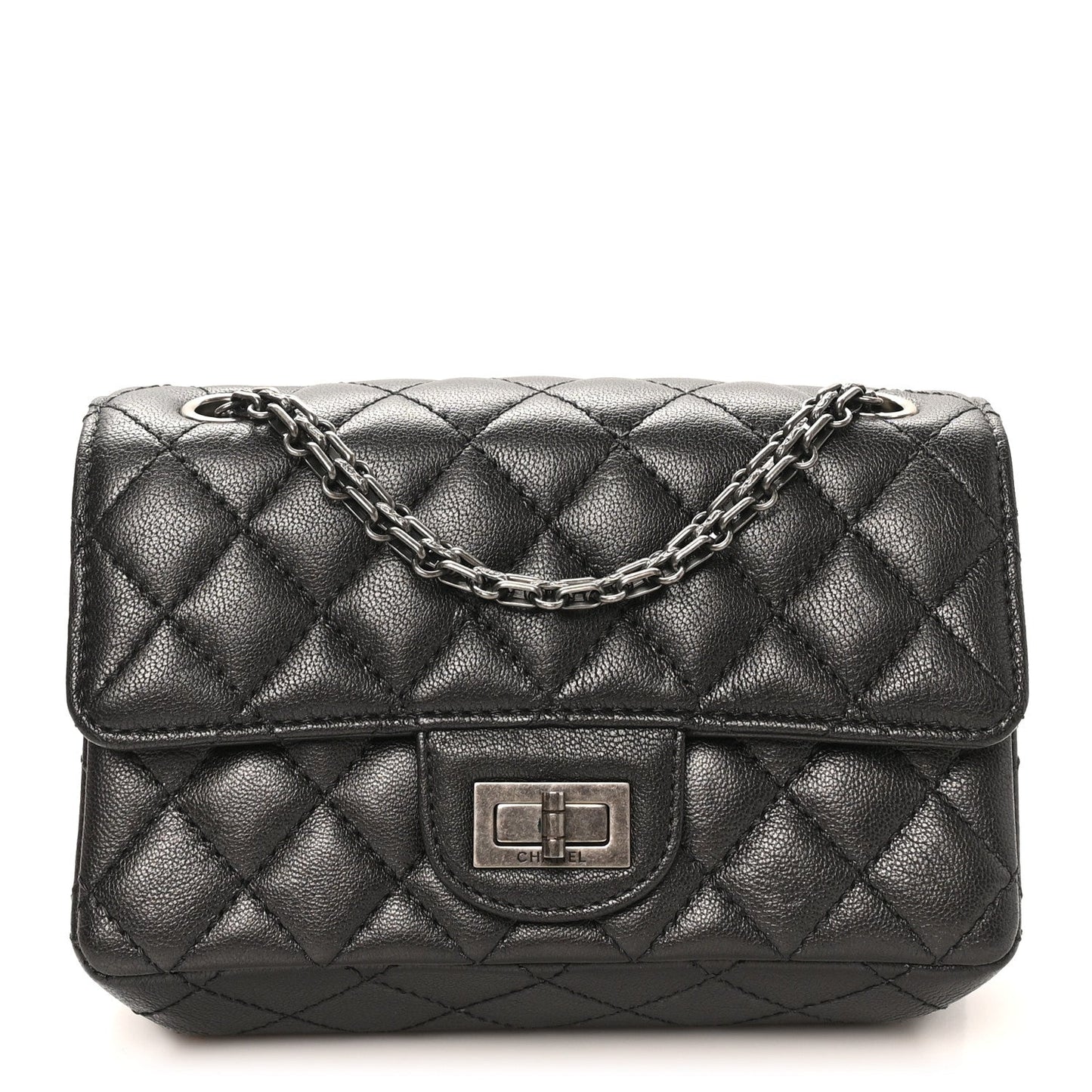 Metallic Sheepskin Quilted 2.55 Reissue Mini Flap Dark Silver