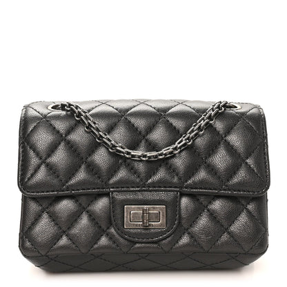 Metallic Sheepskin Quilted 2.55 Reissue Mini Flap Dark Silver