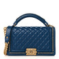 Calfskin Quilted Medium Boy Top Handle Flap Blue