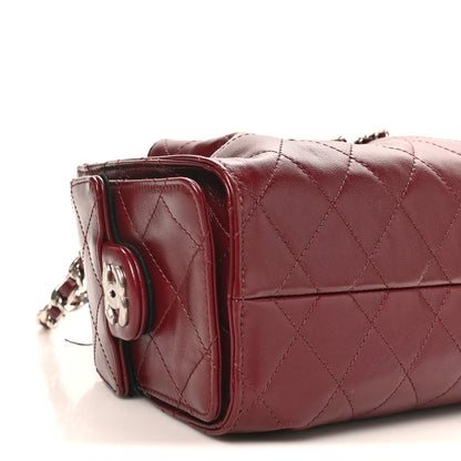 Shiny Crumpled Calfskin Quilted Mini Chanel 25 Handbag Dark Burgundy
