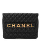 Calfskin Quilted Front Logo Enchained Clutch Black