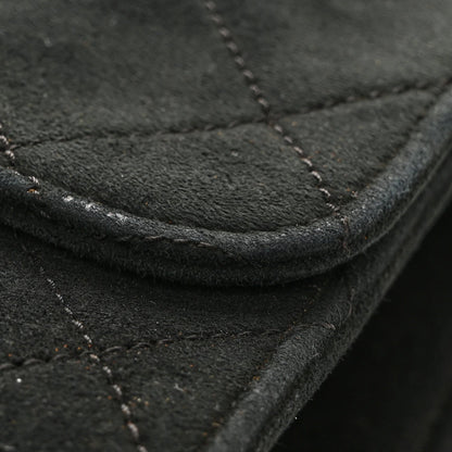 Suede Quilted Medium Single Flap Black