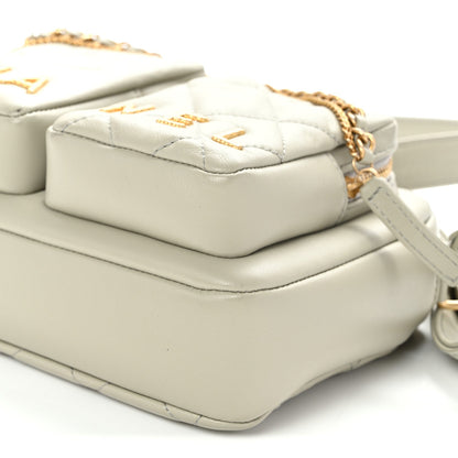 Calfskin Quilted Small Camera Case Grey