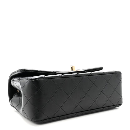 Lambskin Quilted Mini Rectangular Flap  Black