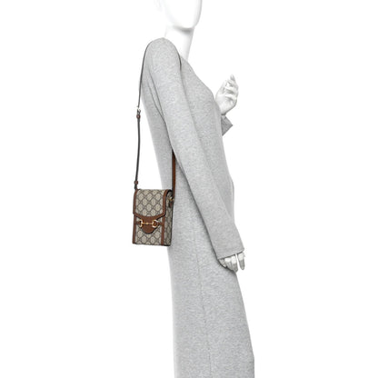 GG Supreme Monogram Mini Horsebit 1955 Crossbody Bag Beige Brown Sugar
