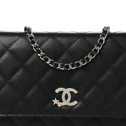 Caviar Quilted Crystal Star Wallet On Chain Black