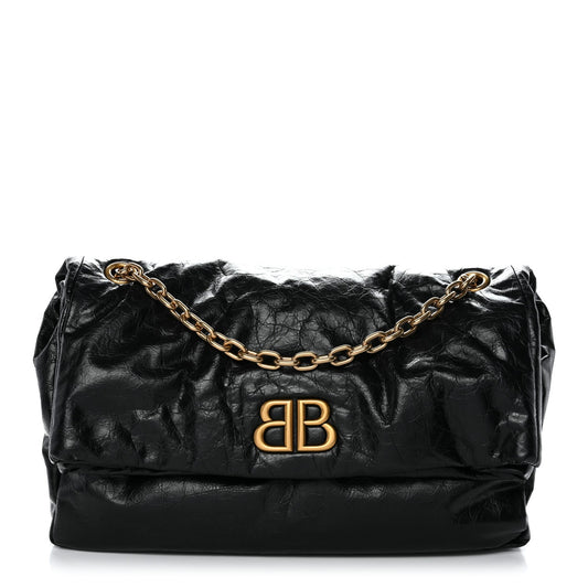 Arena Calfskin Medium Monaco Chain Shoulder Bag Black