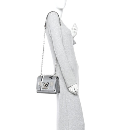 Calfskin Monogram Spaceship Embossed Twist Shoulder Bag PM Argent