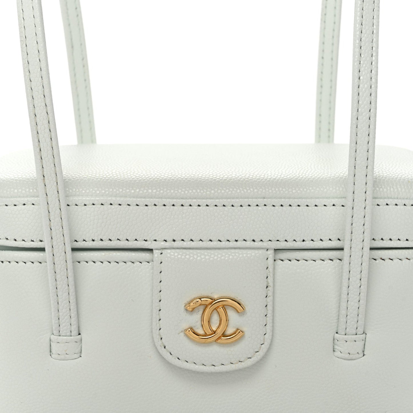 Shiny Caviar Preppy Coco Long Vanity With Strap Light Blue