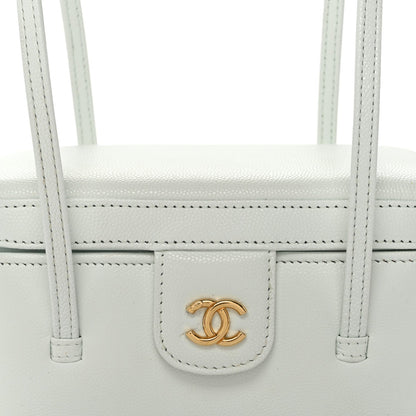 Shiny Caviar Preppy Coco Long Vanity With Strap Light Blue