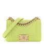 Calfskin Chevron Quilted Small Boy Flap Light Green