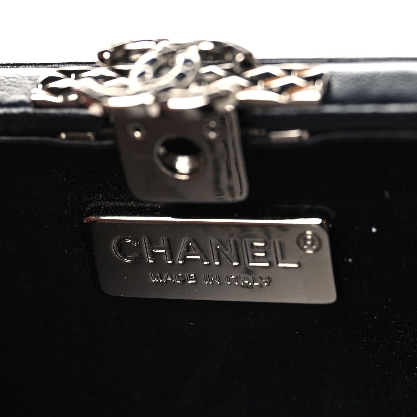 Crystal Calfskin Minaudiere Clutch Black