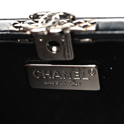 Crystal Calfskin Minaudiere Clutch Black