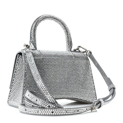 Strass Suede Hourglass Top Handle Bag XS Smoke Grey Crystal