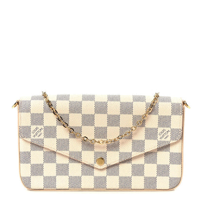 Damier Azur Pochette Felicie Chain Wallet Rose Ballerine