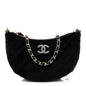 Velvet Crystal Quilted Chain Hobo Black