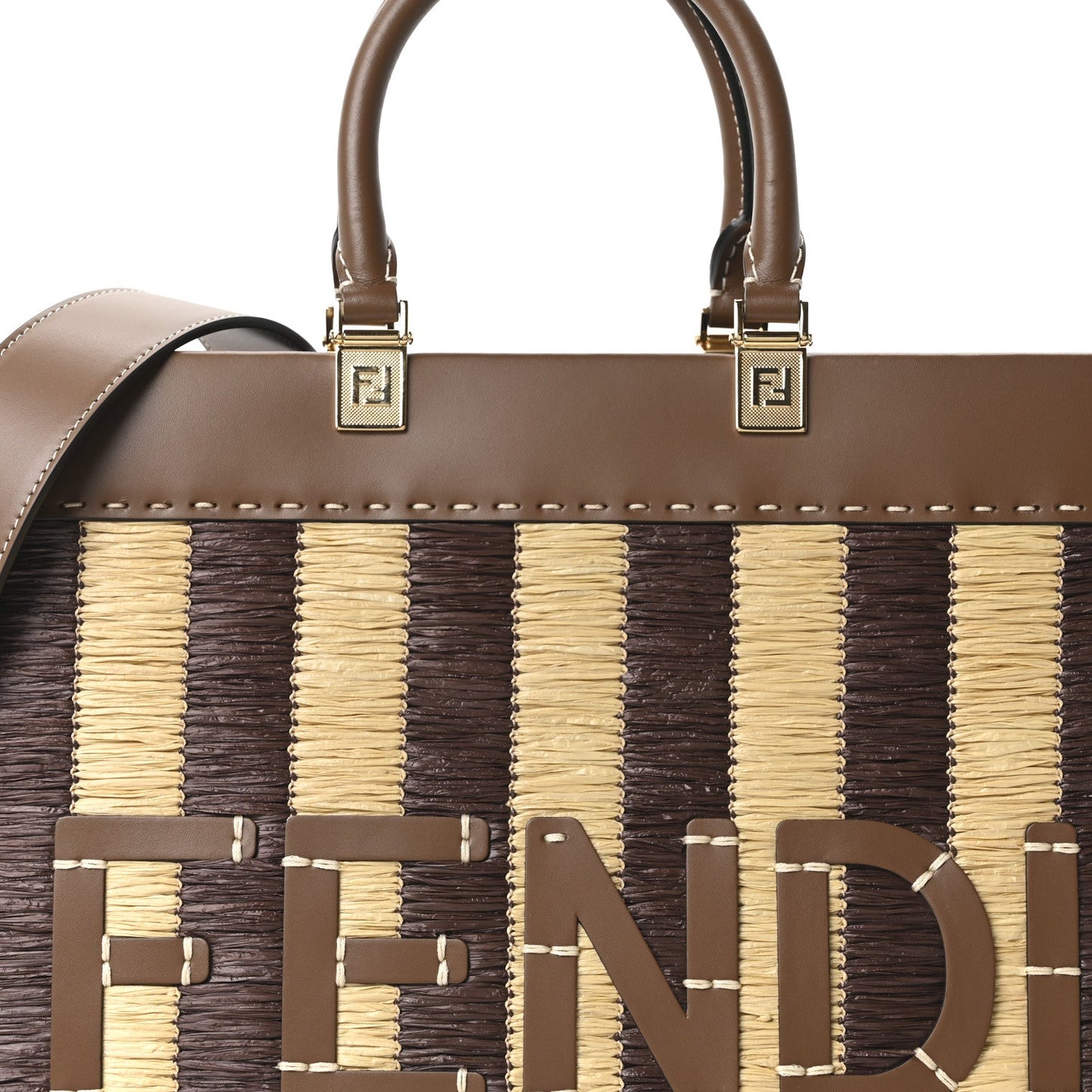 Paglia Pequin Vitello King Woven Medium Fendi Sunshine Shopper Tote Naturale Gianduia