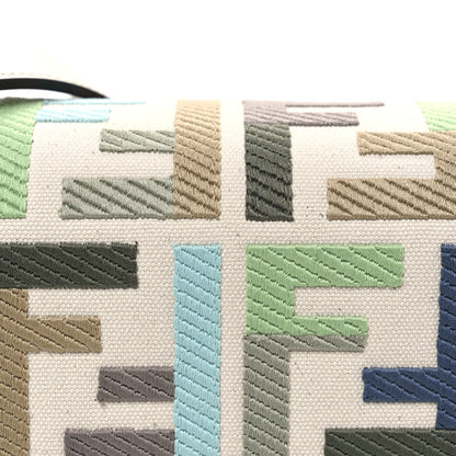 Canvas Vitello Seta FF Multicolor Embroidered Baguette Grezzo Multicolor Latte