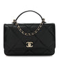 Shiny Caviar Quilted Turnlock Top Handle Wallet On Chain WOC Black