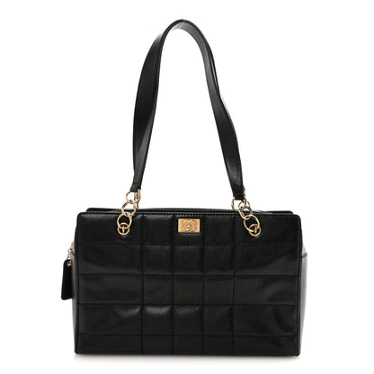 Caviar Stitched Chocolate Bar Shopping Tote Black
