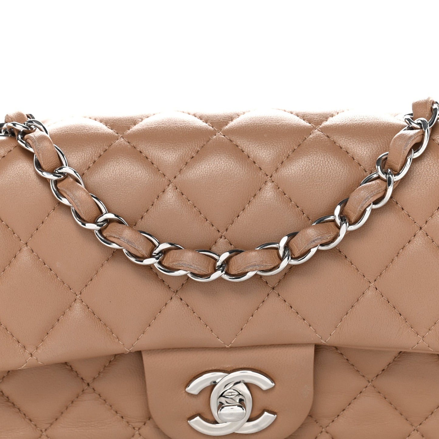 Lambskin Quilted Mini Rectangular Flap Beige
