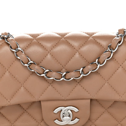 Lambskin Quilted Mini Rectangular Flap Beige