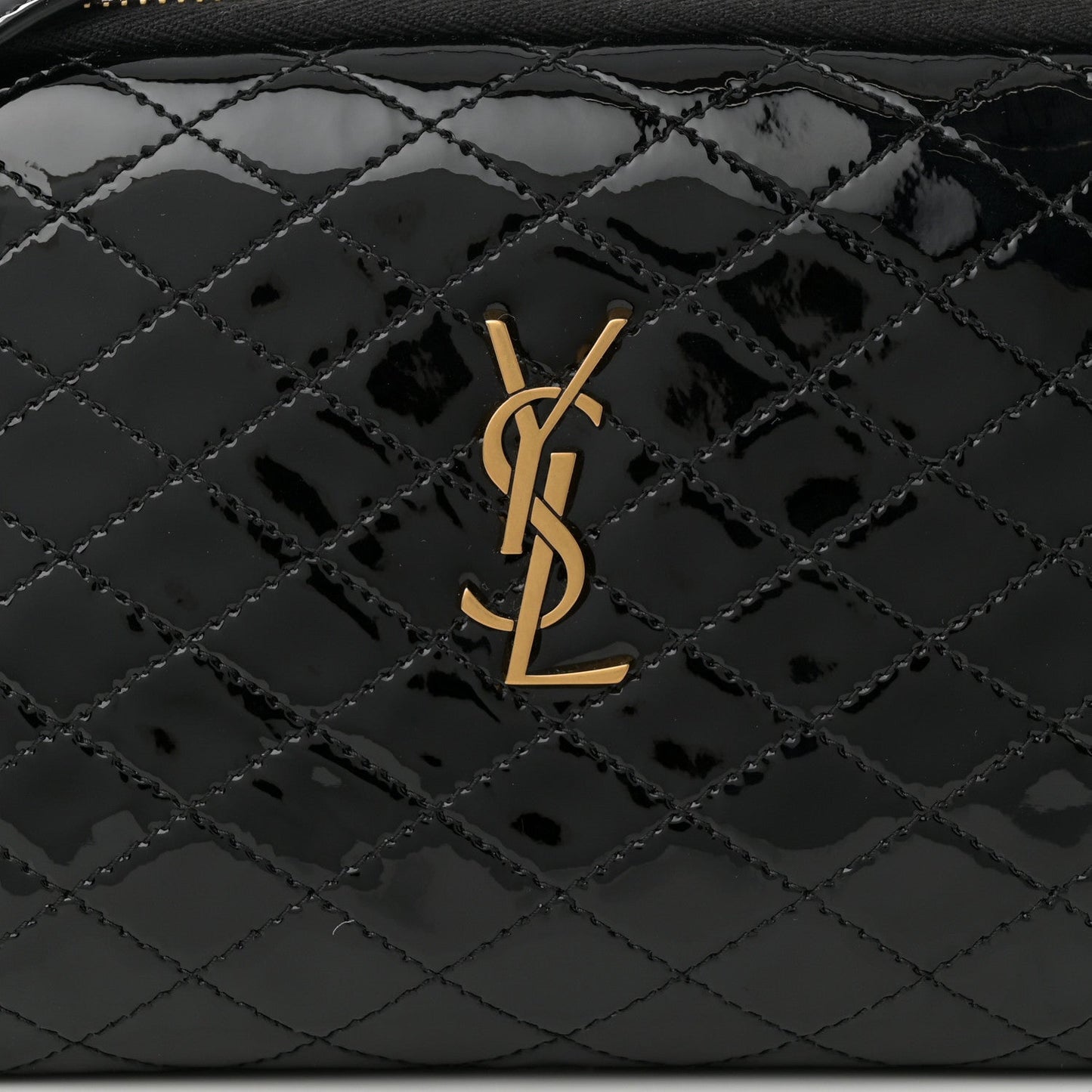Patent Quilted Gaby Zipped Pouch Black