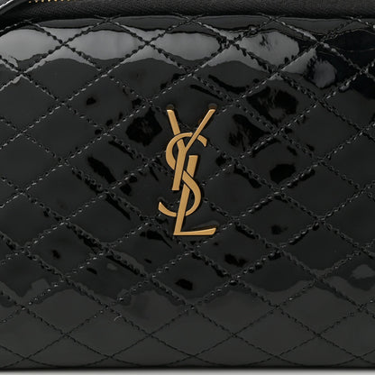 Patent Quilted Gaby Zipped Pouch Black